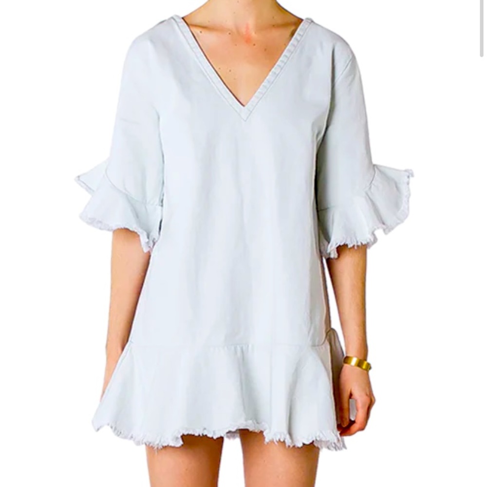 Maison Rouge - blouse - mini dress - denim frayed hem